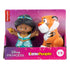 Disney Princess Jasmine and Rajah toy set Little People in colorful cardboard and clear plastic packaging, smooth rounded figures visible, themed character playset for toddlers, retail display on pink background.