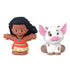 Disney Princess Moana toy by Fisher-Price Little People featuring brown plastic Moana figure with curly black hair, red top and beige skirt, alongside white and tan pig Pua, rounded shapes on clean white background
