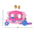 Fisher-Price Little People Disney Princess Pull-Along Musical Carriage with Belle and Rapunzel figures, shown with 11-inch and 14.8-inch dimensions.