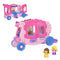 Disney Princess Pull-Along Musical Carriage playset by Fisher-Price with pink carriage, blue wheels, and two princess figures.