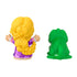 Disney Princess Rapunzel and Pascal Little People toy figures with smooth plastic texture, rounded forms, rear view showing detailed braided blonde hair and green chameleon shape, isolated on white background.