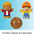 Fisher-Price Little People construction toy set includes two friendly worker figures—one in a hard hat, one in a beanie—and one round brown play ball accessory.