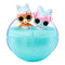 L.O.L. Surprise! Baby Bundle Surprise toy featuring a baby doll and pet figure with shiny white and pink hair, sitting inside a ribbed aqua-blue round container for unboxing fun.