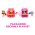 L.O.L. Surprise! Candy Surprise packaging converts into a mini playset resembling candy stands, with dolls serving colorful gummies displayed on plates and cups.