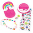 Contents of the 3C4G Tech Accessories Set including a rainbow phone stand, selfie light, puffy stickers, “LOVE” beaded bracelet, and cheerful earbud charms.