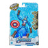Marvel Avengers Bend and Flex Captain America action figure in retail packaging with bright blue lightning background, featuring shield accessory and Hasbro branding for ages four and up.