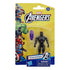 Marvel Avengers Black Panther 3.75-inch action figure packaged in yellow Hasbro blister card with Avengers artwork and purple accessory displayed beside figure.