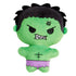 Front view of Marvel Moodiverse Angry Hulk plush, soft green body with embroidered frown, black hair, stitched clenched teeth, and classic purple shorts, measuring 4 inches tall.