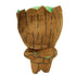 Rear view of Marvel Moodiverse Laughing Groot plush, showing smooth brown fabric with vertical tree-like lines and green accents on head, highlighting back texture and stitching.