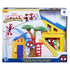 Marvel Spidey playground playset packaging front presents colorful assembled structure with Spidey figure mid-swing on blue track beside tree and yellow slide, framed by bright Disney Junior branding.