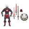 Anti-Eternia He-Man action figure from Masters of the Universe New Eternia in black, deep red, and silver plastic with muscular build, horned white helmet, armored chest harness, fur-textured boots, and fantasy weapons displayed on a white background.