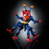 Poseable Mantenna action figure from Masters of the Universe New Eternia captured mid-motion with extended limbs, red insect head, blue muscular body, gold armor accents, and dramatic lighting that emphasizes articulation and sculpted details.