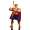 Bow action figure from He-Man and the Masters of the Universe Origins, featuring tan and gold plastic armor, muscular sculpted body, heart emblem chest plate, red fabric cape, and drawn bow pose on a clean white background.
