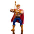 Bow action figure from He-Man and the Masters of the Universe Origins, featuring tan and gold plastic armor, muscular sculpted body, heart emblem chest plate, red fabric cape, and drawn bow pose on a clean white background.