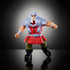 Ram Man action figure from Masters of the Universe wearing silver armor, red skirted tunic, and green pants, standing with fists clenched on reflective black surface.