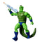 Whiplash action figure from He-Man and the Masters of the Universe Origins, featuring bright green plastic skin, muscular reptilian body, textured tail, blue boots and trunks, holding a gray blaster accessory on a clean white background.