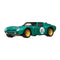 Die-cast Matchbox Bizzarrini 5300 GT Corsa Revival model in metallic green, featuring sleek curves, gold wheels, front headlights, and bold number 65 racing livery on doors.