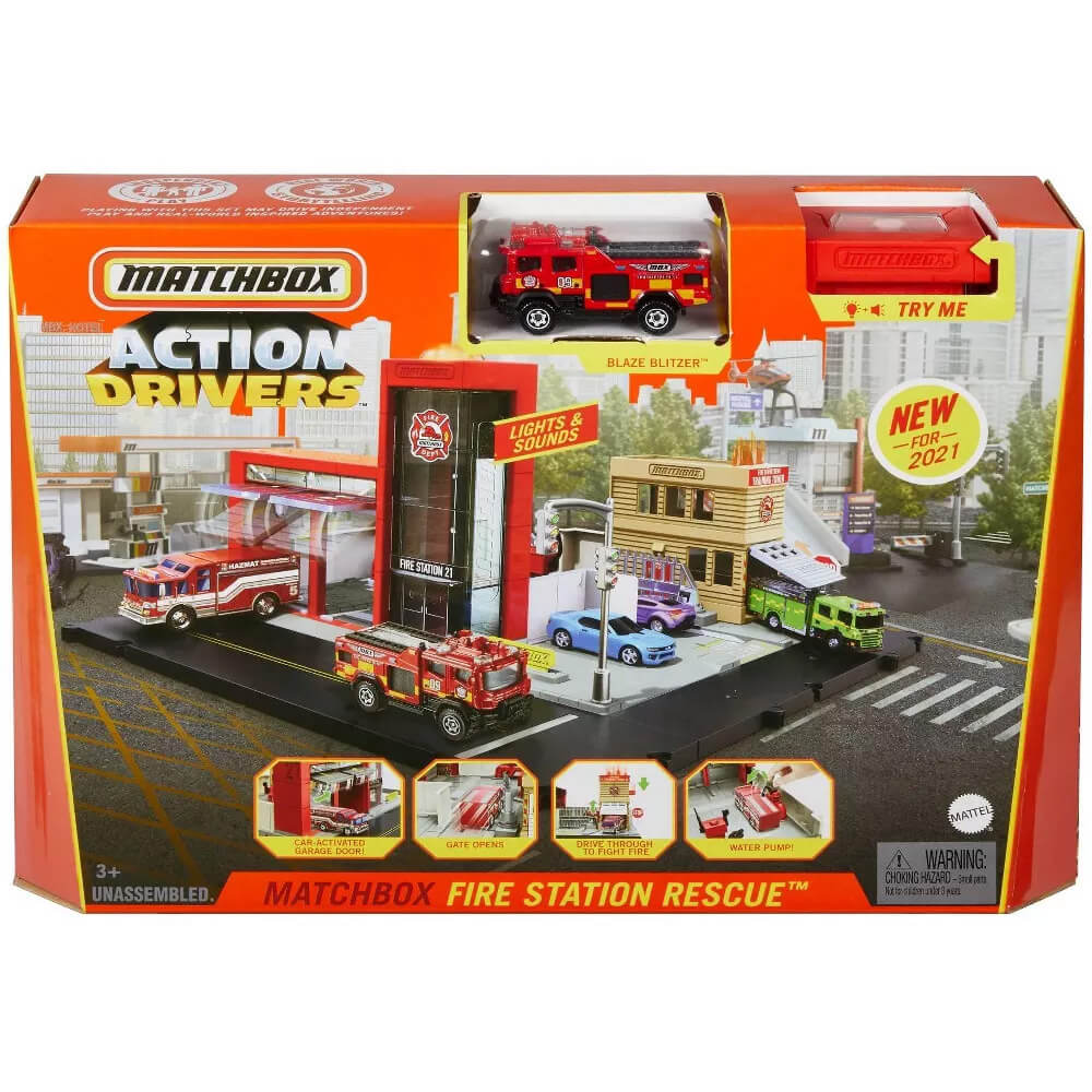 MATCHBOX ACTION DRIVERS Matchbox Fire Station Rescue Playset box