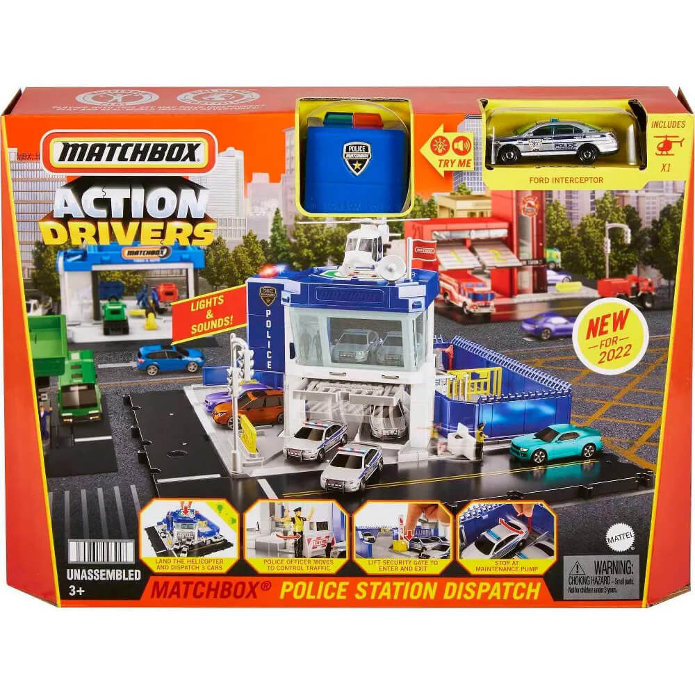 Matchbox Action Drivers Police Station Dispatch Playset box