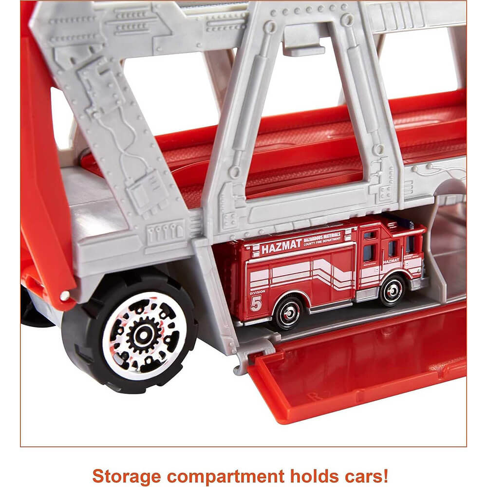 Matchbox Fire Rescue Hauler Playset storage compartment 