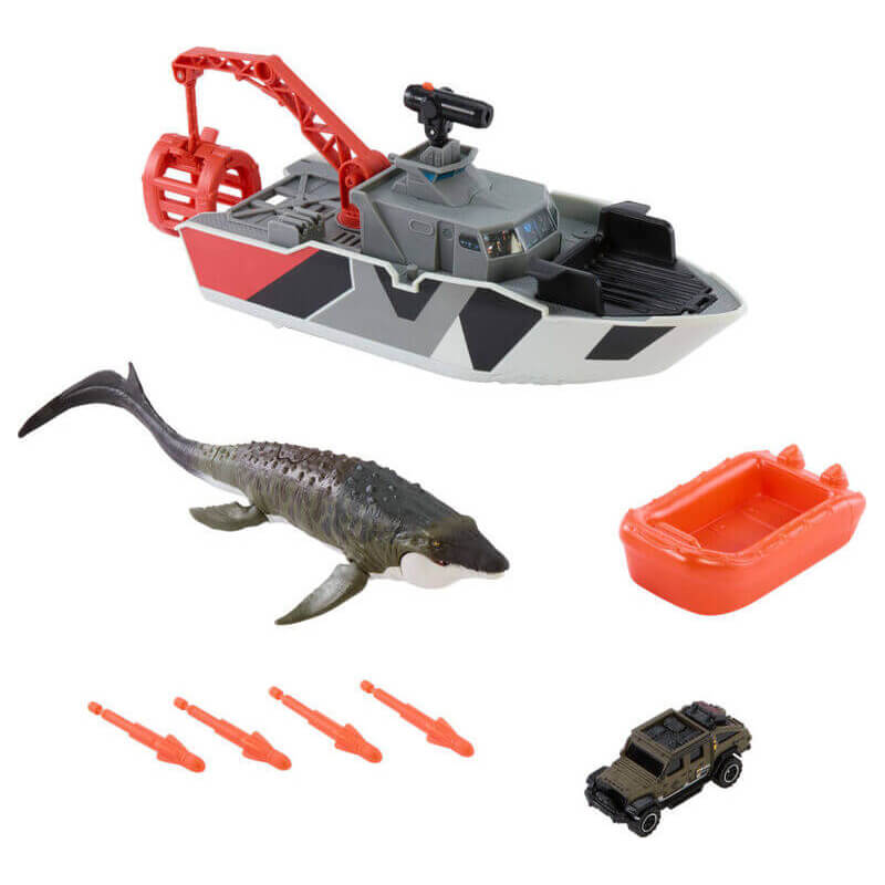 Matchbox Jurassic World Mosasaurus Rescue Action Boat Playset