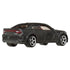 Rear view of Matchbox 2020 Dodge Charger SRT Hellcat model in black metallic paint, featuring silver alloy-style wheels, red seats, dual exhaust tips, and sculpted taillights.