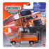 Matchbox Working Rigs GMC 3500 Attenuator Truck retail packaging showing an orange and gray diecast highway service truck secured in blister pack, with Matchbox branding, GM logo, safety warnings, and product name visible on the front.