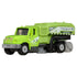 Matchbox International WorkStar toy street sweeper truck in bright green with black hoses, silver brush rollers, and detailed “Street Services” graphics for realistic city cleaning play.