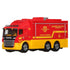 Matchbox Scania Tactical Command Center toy fire truck in red and yellow die-cast metal with bold fire department graphics, designed as a detailed emergency response vehicle for kids.