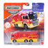 Packaged Matchbox Working Rigs Scania Tactical Command Center toy in red and yellow, displayed in clear blister packaging with fire truck artwork and official licensed branding.