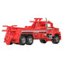 Red Matchbox Western Star 6900XD toy wrecker truck with six black wheels, chrome exhaust pipes, and detailed towing rig, shown angled rear view on plain white background.