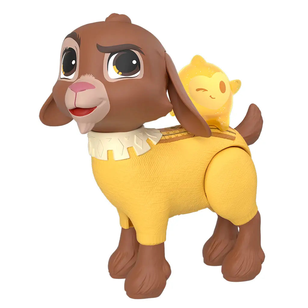 Disney Wish Valentino goat figure with glittery yellow Star clipped to its back, showcasing character's detailed design and interactive feature.