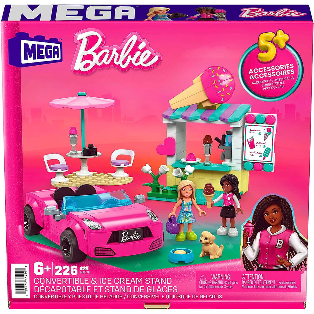 MEGA Barbie Convertible & Ice Cream Stand 226 Piece Building Set packaging