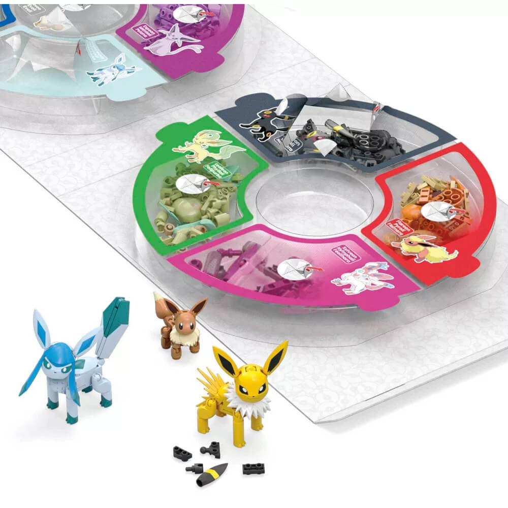 what the contents insdie the MEGA Construx Pokémon Every Eevee Evolution! 470 Piece Building Set look like