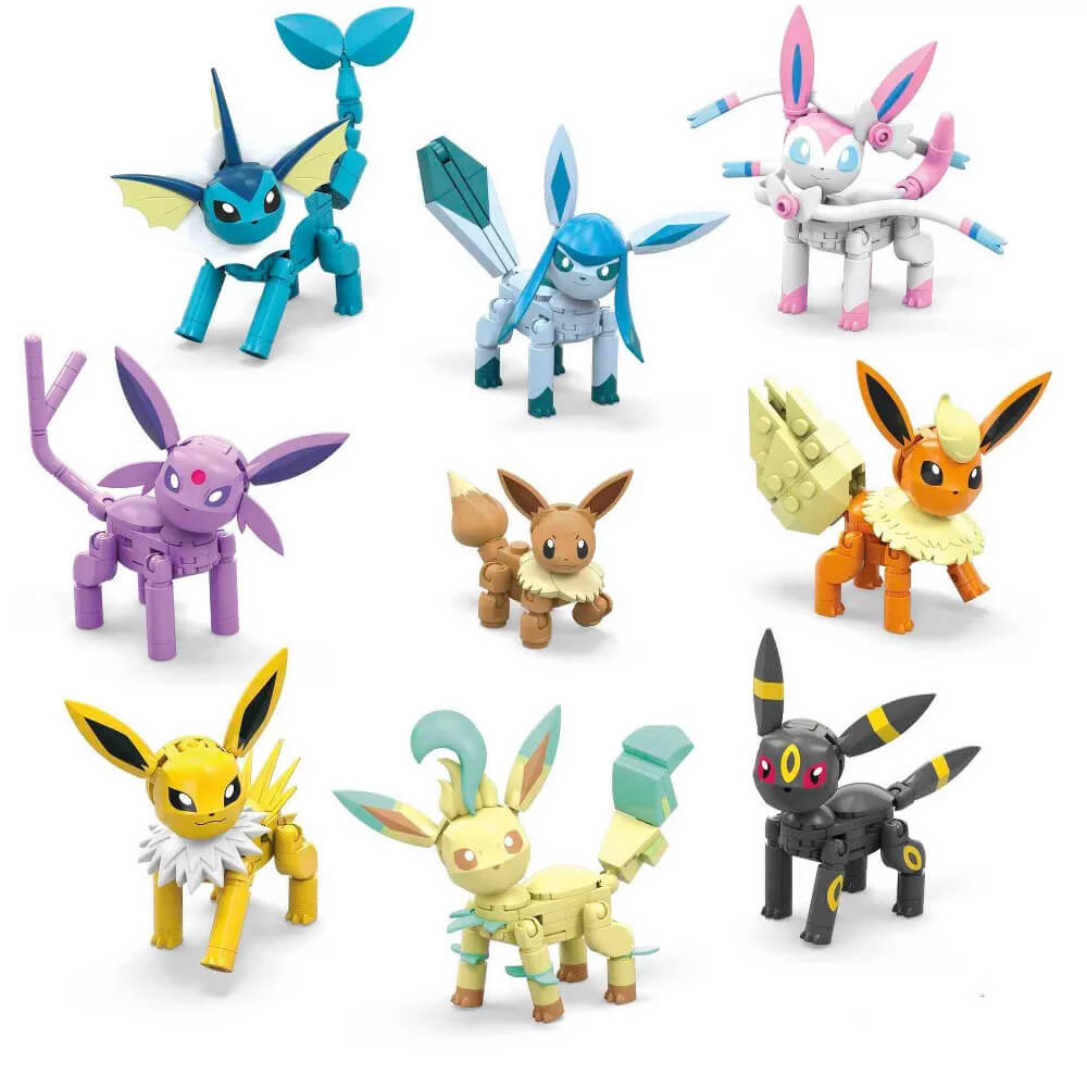 Figures built from the MEGA Construx Pokémon Every Eevee Evolution! 470 Piece Building Set