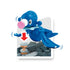 Mega Construx Pokémon Popplio figure shown on a gray rocky base with red arrow highlighting pressure-activated action feature that launches the character into playful battle poses.