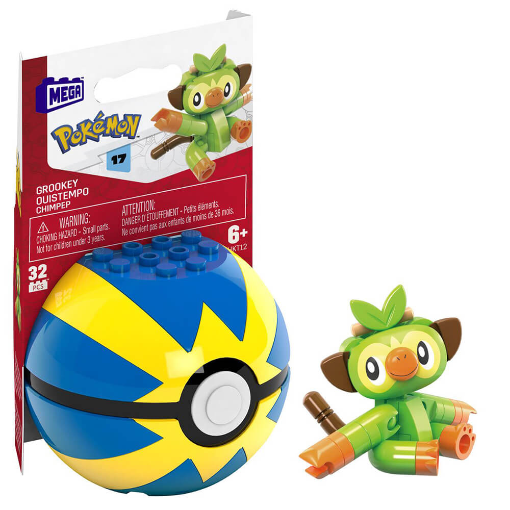 Mega Pokemon Grookey Posable Action Figure Pokeball 32 Piece Building Set