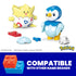 Mega Pokémon building set featuring colorful plastic figures of Togepi and Piplup, shown with compatible interlocking bricks in red, blue, and white pieces on a white background.