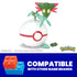 Mega Pokémon Dreepy figure on white Poké Ball with red band, accompanied by extra green bricks, highlighting compatibility with other major building block brands.