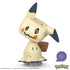 Detailed close-up of the assembled Mega Pokémon Mimikyu figure, showcasing beige body, brown tail, and tilted head with black-tipped ears on a small display base.