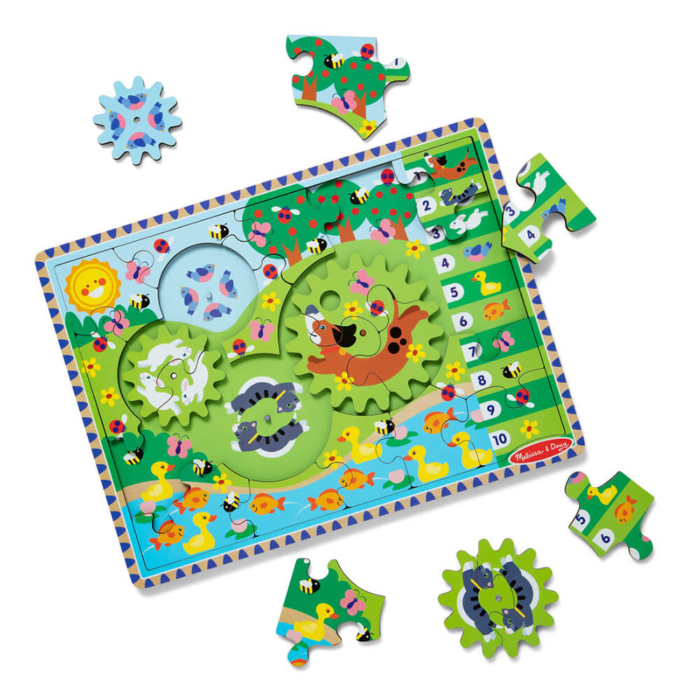 Melissa and Doug Animal Chase I-Spy Wooden Gear Puzzle