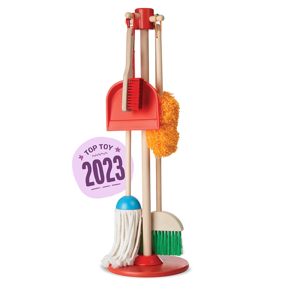 Melissa and Doug Dust, Sweep & Mop Play Set out of the package set up