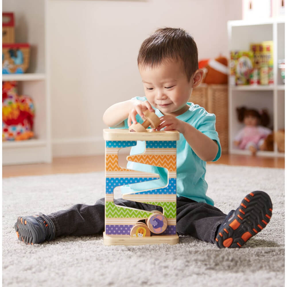 Melissa and Doug First Play Wooden Safari Zig-Zag Tower With 4 Rolling Pieces