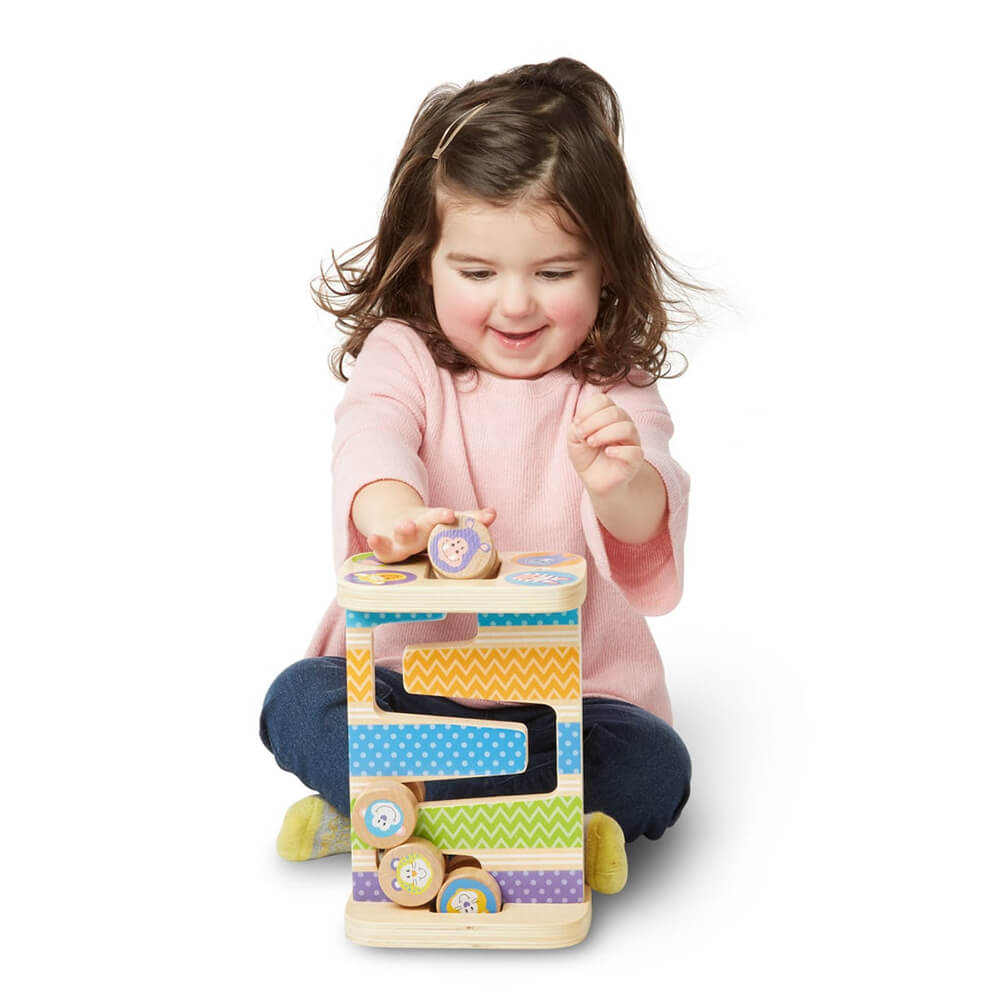 Melissa and Doug First Play Wooden Safari Zig-Zag Tower With 4 Rolling Pieces