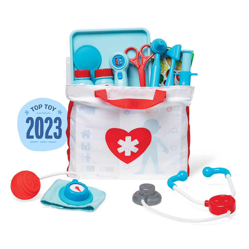 Contents of Melissa and Doug Get Well Doctor's Kit Play Set package also saying it is top toy of 2023