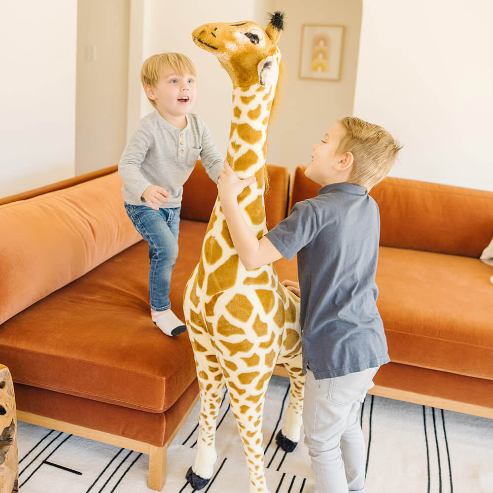 Melissa and Doug Giant Giraffe Stuffed Animal Boys Playing