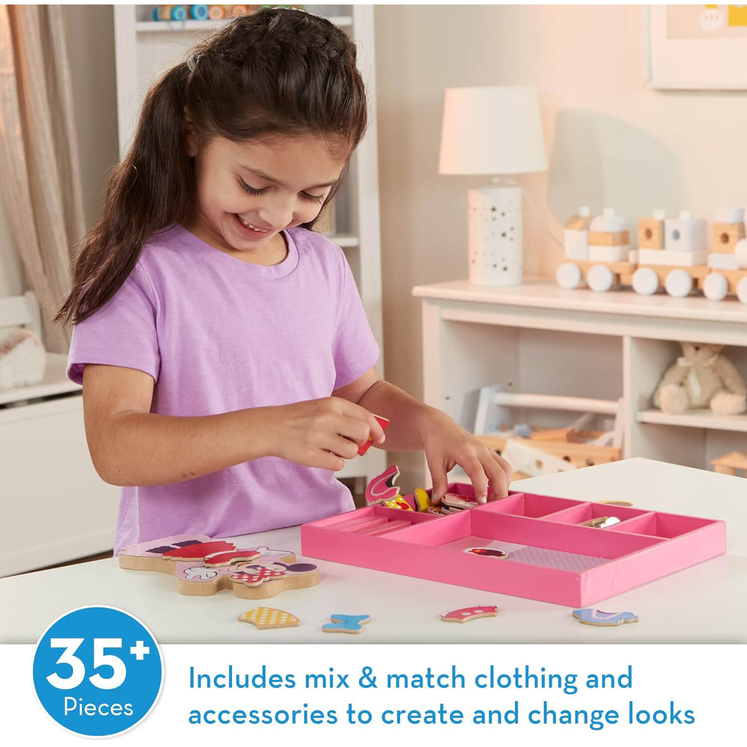 Melissa and Doug Minnie Wooden Magnetic Dress Up what's included