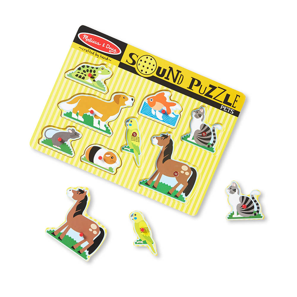 Image of Melissa and Doug Pets 8 Piece Sound Puzzle with horse, bird and cat pieces removed
