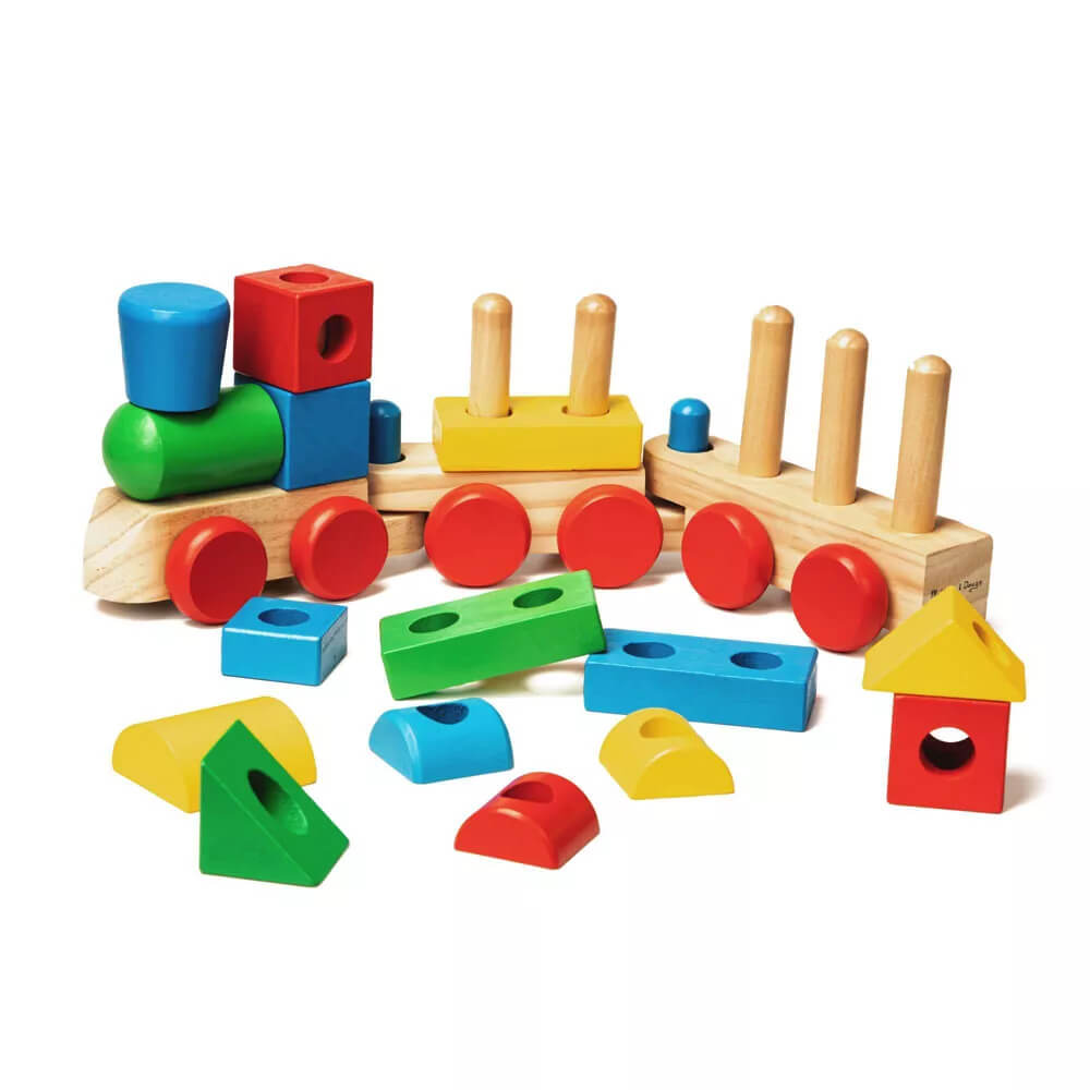Melissa and Doug Stacking Train Toddler Toy with 10 pieces removed from train