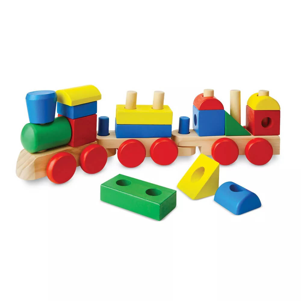 Melissa and Doug Stacking Train Toddler Toy with three pieces removed from train